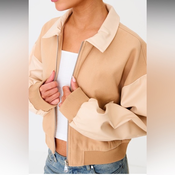 🆕 PRETTYLITTLETHING Tan and Cream Bomber Jacket - Picture 10 of 11